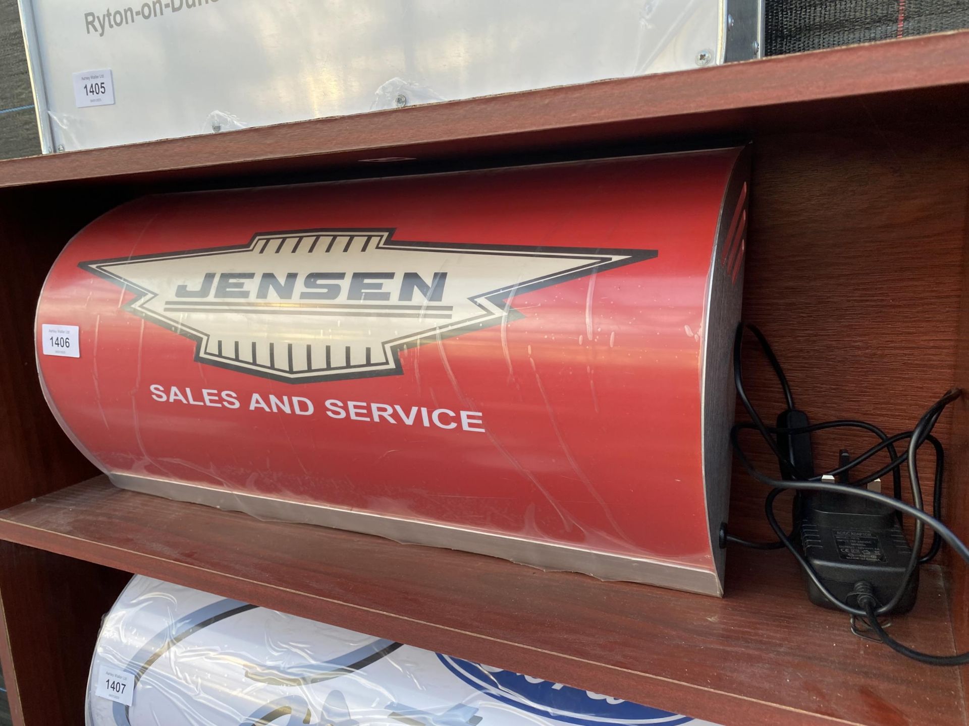 AN ILLUMINATED 'JENSEN' SIGN WITH PLUG AND LEAD - Image 2 of 2