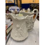 TWO PORTMEIRION PARIAN WARE JUGS HEIGHTS 19CM AND 20CM