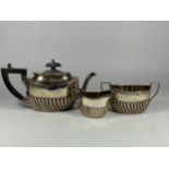 A VICTORIAN SILVER BACHELORS THREE PIECE TEA SET, HALLMARKS FOR SHEFFIELD, 1895, MAKERS HARRISON