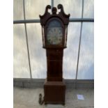 A VICTORIAN MAHOGANY EIGHT-DAY LONGCASE CLOCK WITH PAINTED ENAMEL DIAL, BY THOS. METCALFE, STOCKTON