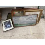 AN ASSORTMENT OF FRAMED PICTURES, PRINTS AND MIRRORS ETC