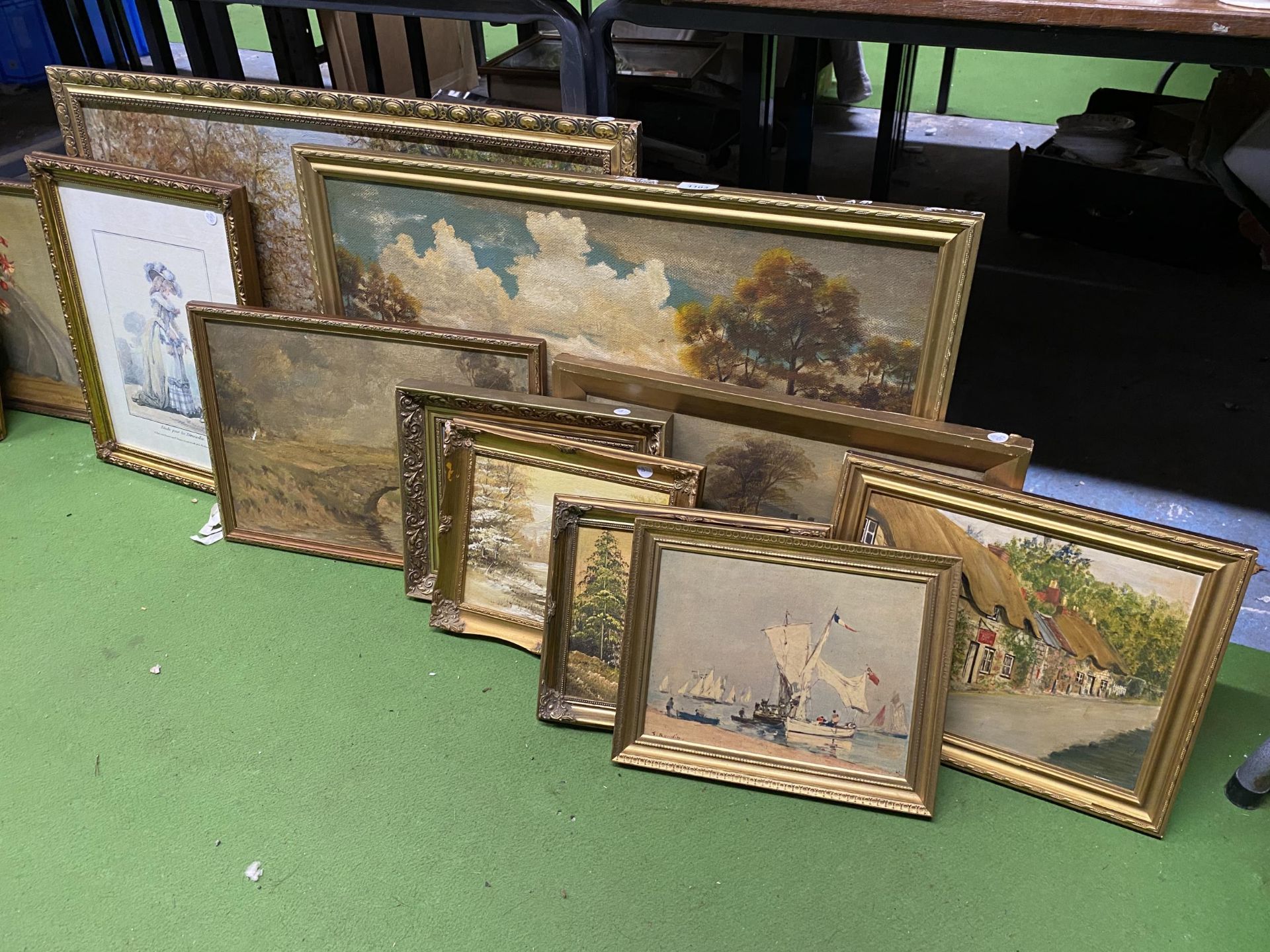 A LARGE QUANTITY OF FRAMED OILS AND PRINTS TO INCLUDE RURAL SCENES, ETC