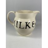 A LARGE EMMA BRIDGEWATER MILK & CREAM JUG WITH TOAST & MARMALADE BLACK BACKSTAMP, HEIGHT 14CM, CHIPS