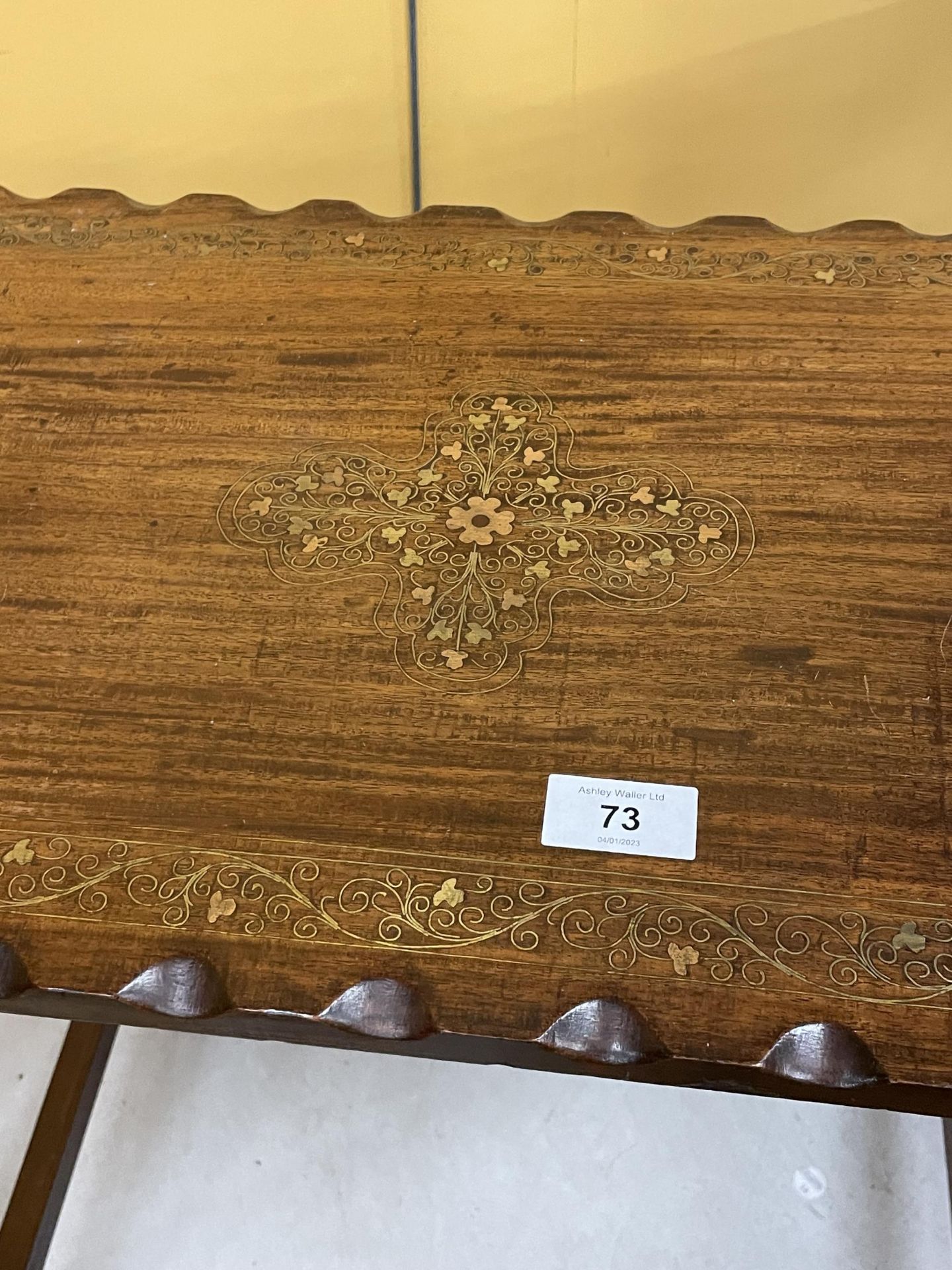 A BRASS INLAID WOODEN SIDE TABLE - Image 2 of 2