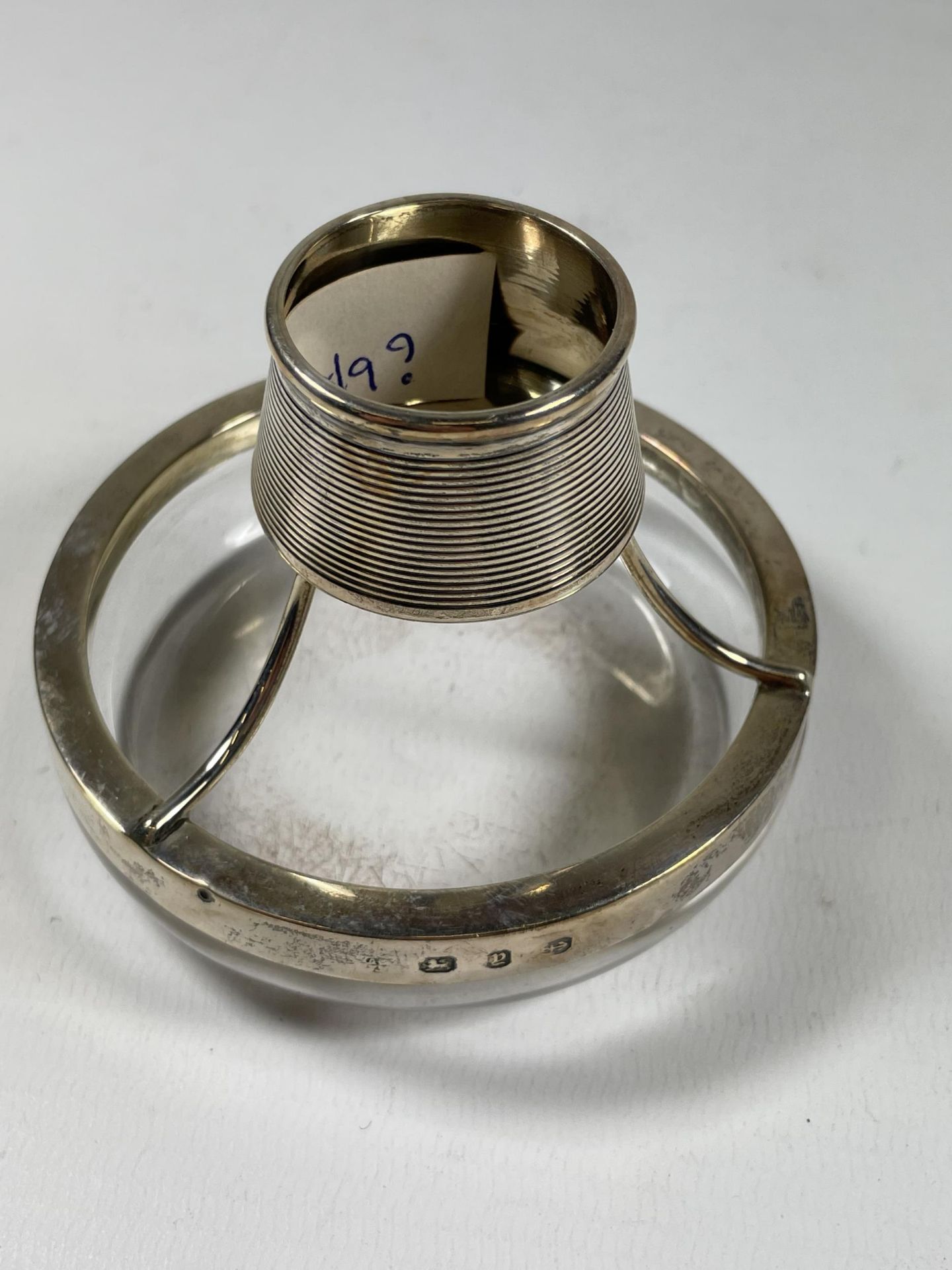 A VICTORIAN SILVER AND GLASS MATCH HOLDER, HALLMARKS FOR BIRMINGHAM, 1898 - Image 3 of 3