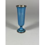 A .925 SILVER & BLUE ENAMEL BUD VASE