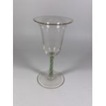 A 19TH CENTURY AIR TWIST STEM WINE GLASS, HEIGHT 18CM