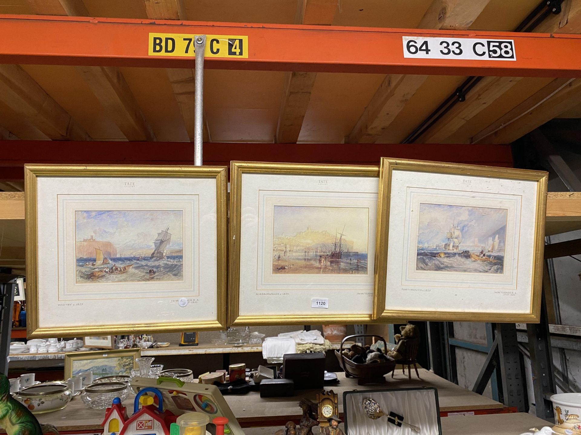 THREE FRAMED J. M. W. TURNER PRINTS - WHITBY C 1825, SCARBOROUGH C 1825 AND PORTSMOUTH C 1825