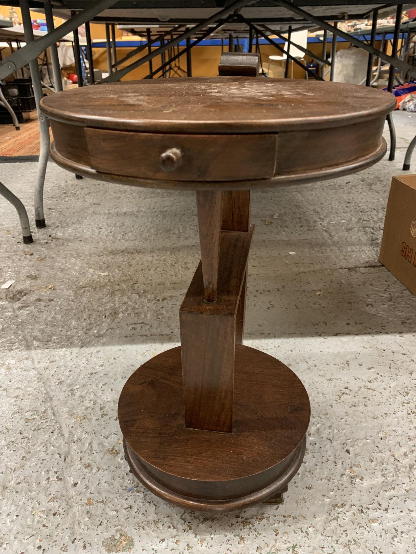 AN ART DECO MAHOGANY CIRCULAR TABLE WITH DRAWER HEIGHT 49.5CM - Image 2 of 3