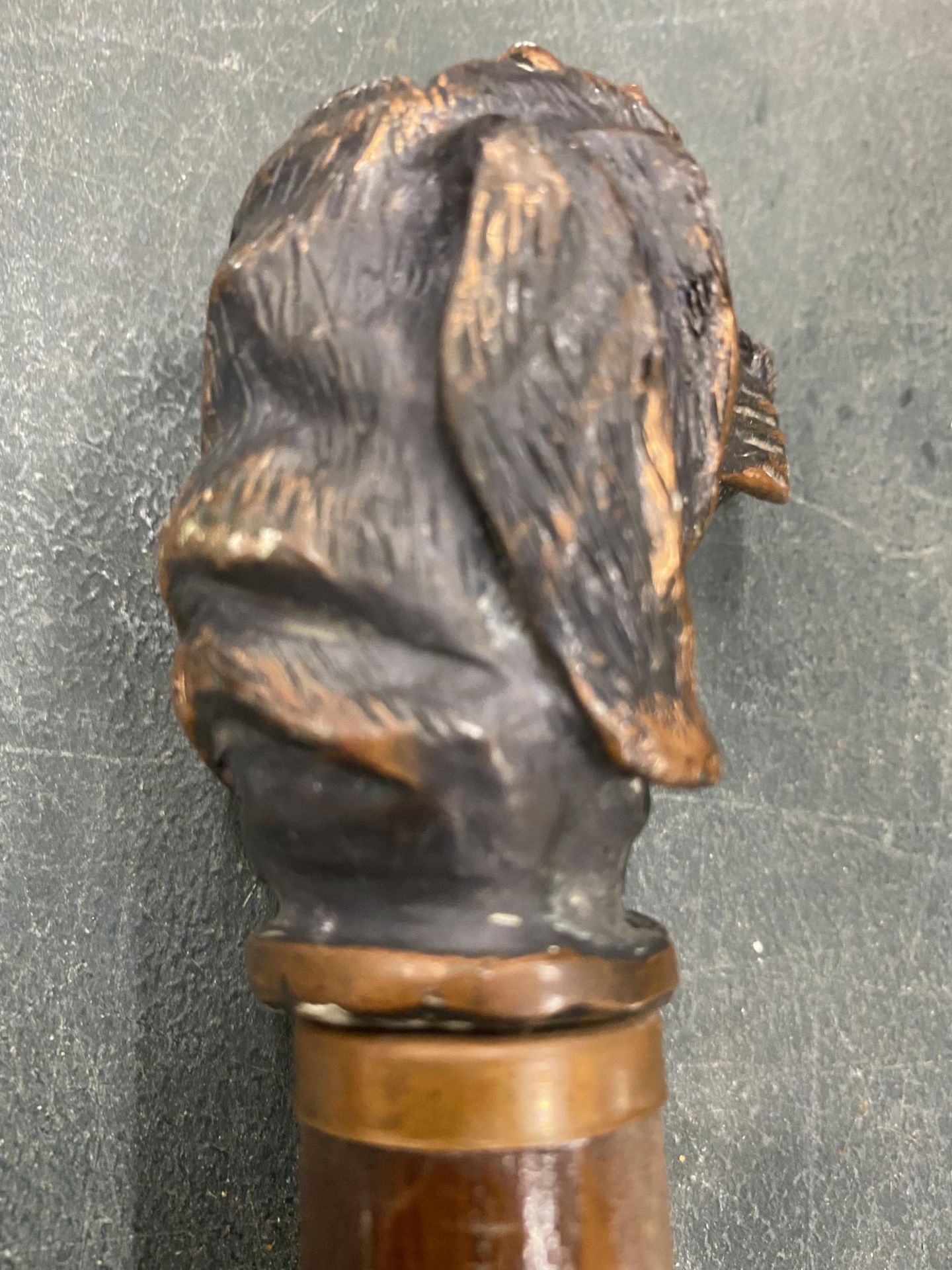 A VINTAGE WALKING CANE WITH A BRASS SPANIEL FINIAL - Image 3 of 3