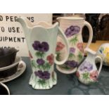 THREE PIECES OF RADFORD HANDPAINTED POTTERY TO INCLUDE TWO LARGE AND ONE SMALL JUG
