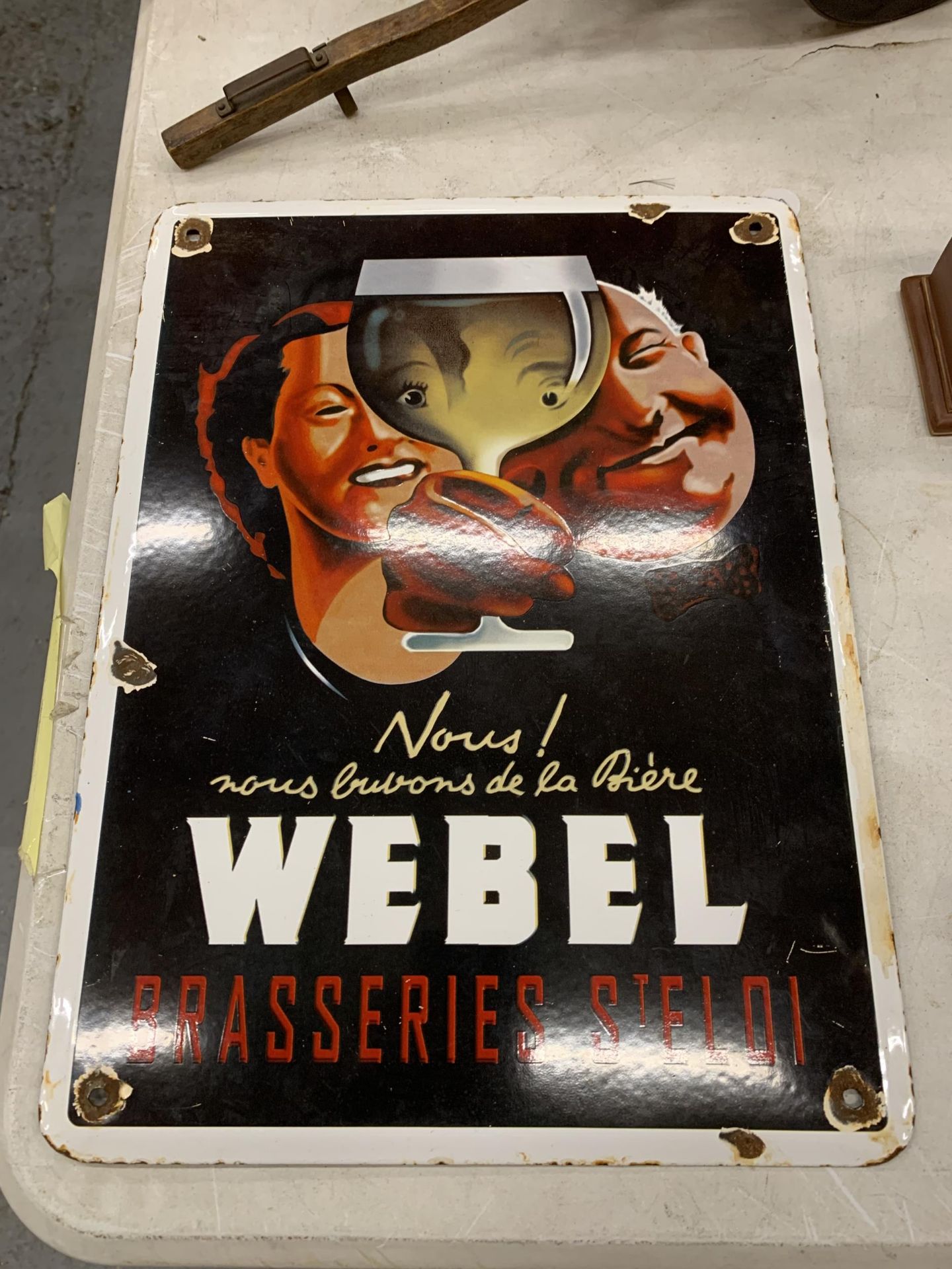 AN ENAMEL WEBEL BRASSERIES SIGN 37.5CM X 28CM