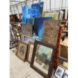 A LARGE ASSORTMENT OF PICTURES, PRINTS AND MIRRORS ETC