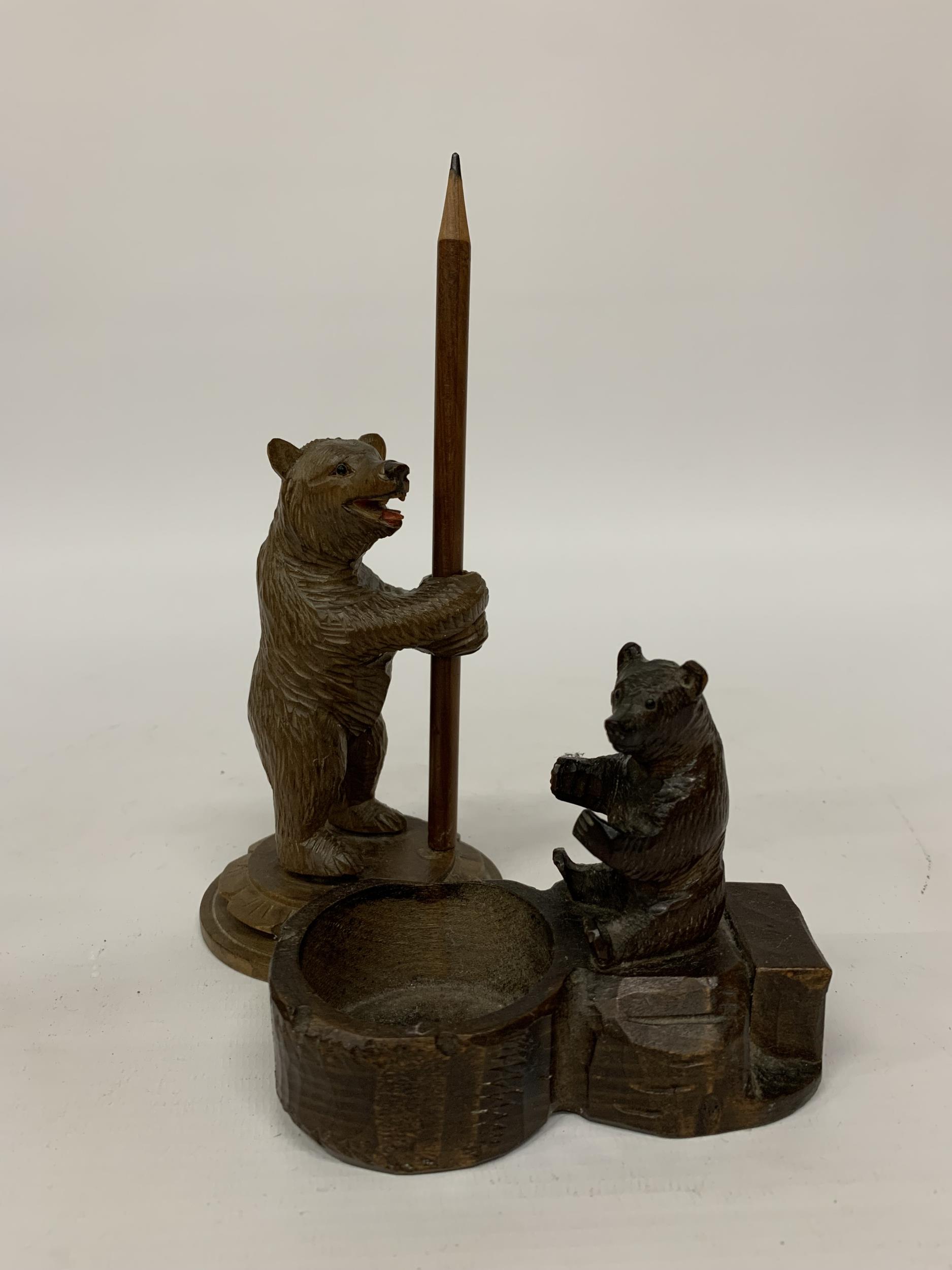 TWO BLACK FOREST BEARS, ONE BEING A PENCIL HOLDER