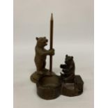 TWO BLACK FOREST BEARS, ONE BEING A PENCIL HOLDER