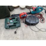 AN ASSORTMENT OF ITEMS TO INCLUDE A CD PLAYER, ELECTRIC HEDGE TRIMMER AND A BOSCH JIGSAW ETC