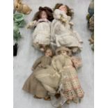 FOUR VINTAGE DOLLS, THREE WITH NAMES TO THE BACK OF THE HEADS, ONE WITH A PHOTO DATED AUGUST 1928,