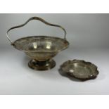 TWO VINTAGE SILVER PLATED ITEMS - PEDESTAL BOWL WITH PIERCED GALLERY DESIGN AND SMALLER DISH