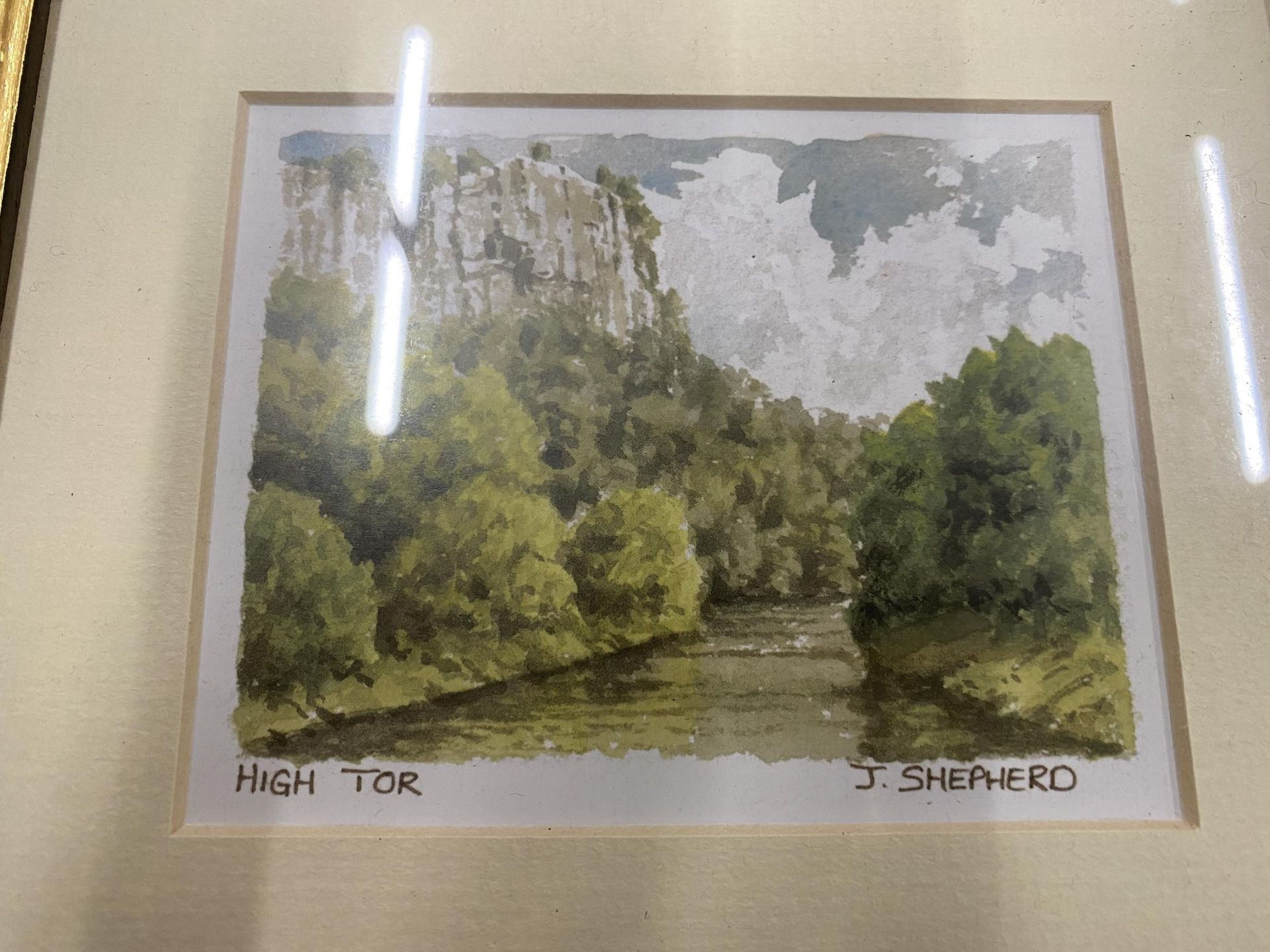 FOUR SMALL FRAMED PRINTS - RIBER CASTLE, ASHFORD IN THE WATER, BONSALL CROSS AND HIGH TOR, ALL BY - Image 4 of 5