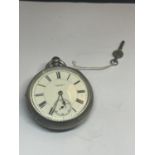 A HALLMARKED BIRMINGHAM SILVER F POCKET WATCH S IRONFILED REDDISH WITH A KEY AND POUCH