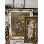 A MARBLE EFFECT 'CHERUBS' WALL HANGING IN A GILT FRAME PLUS A STILL LIFE OIL ON CANVAS