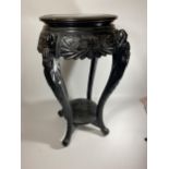 A LATE 19TH / EARLY 20TH CENTURY CHINESE HARDWOOD JARDINIERE STAND WITH CARVED FLORAL DESIGN, HEIGHT