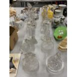 A COLLECTION OF GLASS ITEMS TO INCLUDE CANDLESTICKS, FIGURES AND ANIMALS - DOLPHINS, SWANS, GIRAFFES