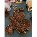 A QUANTITY OF CARLTONWARE 'ROUGE ROYALE TO INCLUDE LEAF SHAPED PLATES, A TRINKET BOX AND A COLBRI