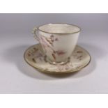 A BELLEEK CRESTED WARE CHINA GRASS PATTERN CUP & SAUCER, 2ND PERIOD MARK (1891-1926)