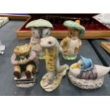 FIVE BESWICK BEATRIX POTTER FIGURES TO INCLUDE SIR ISAAC NEWTON, MR JACKSON, JEMIMA PUDDLEDUCK