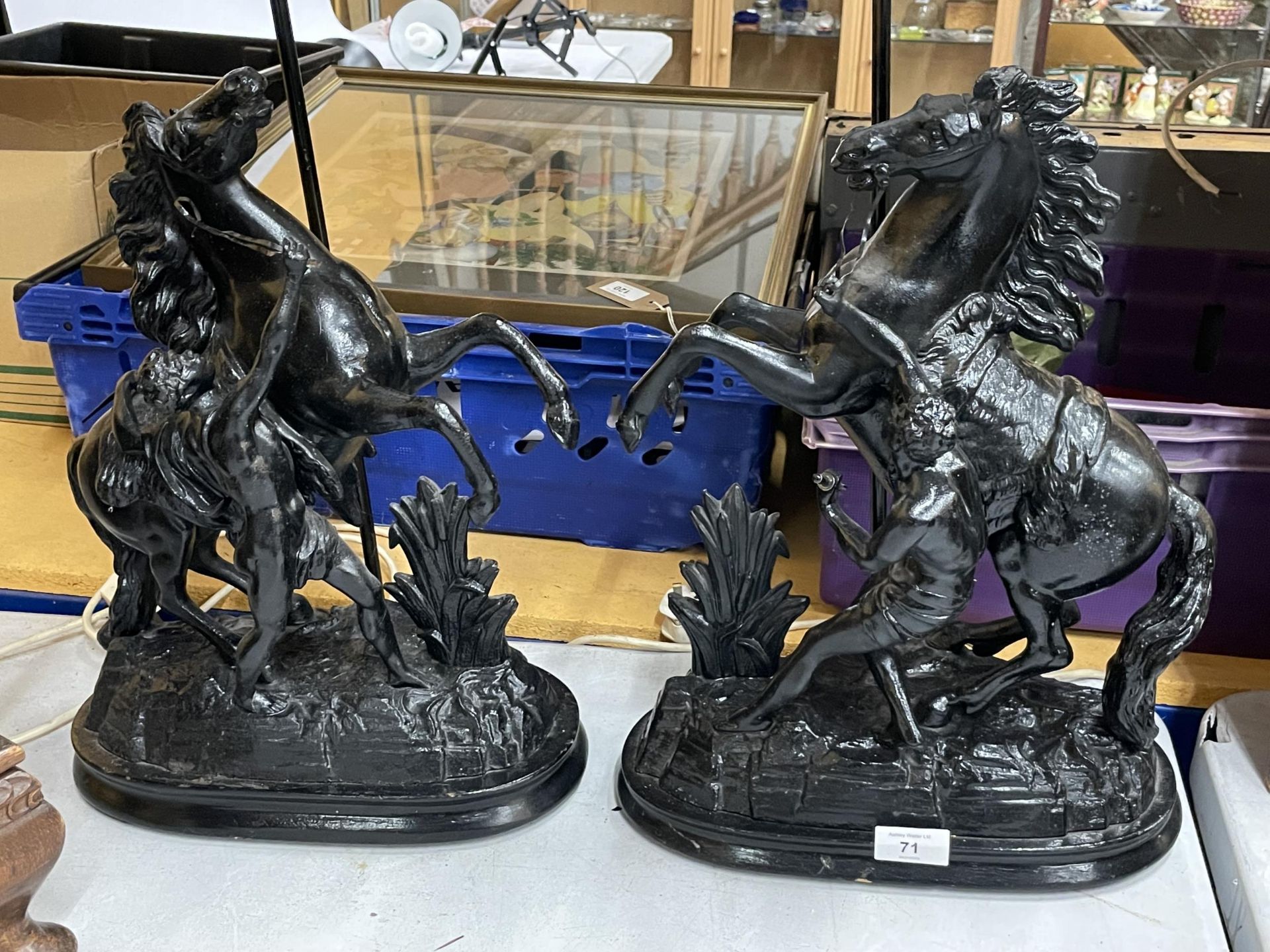 A LARGE PAIR OF MARLEY HORSE TABLE LAMPS