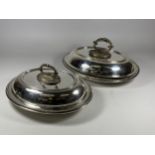 TWO GOOD QUALITY SILVER PLATED LIDDED TUREENS (ONE HANDLE A/F)