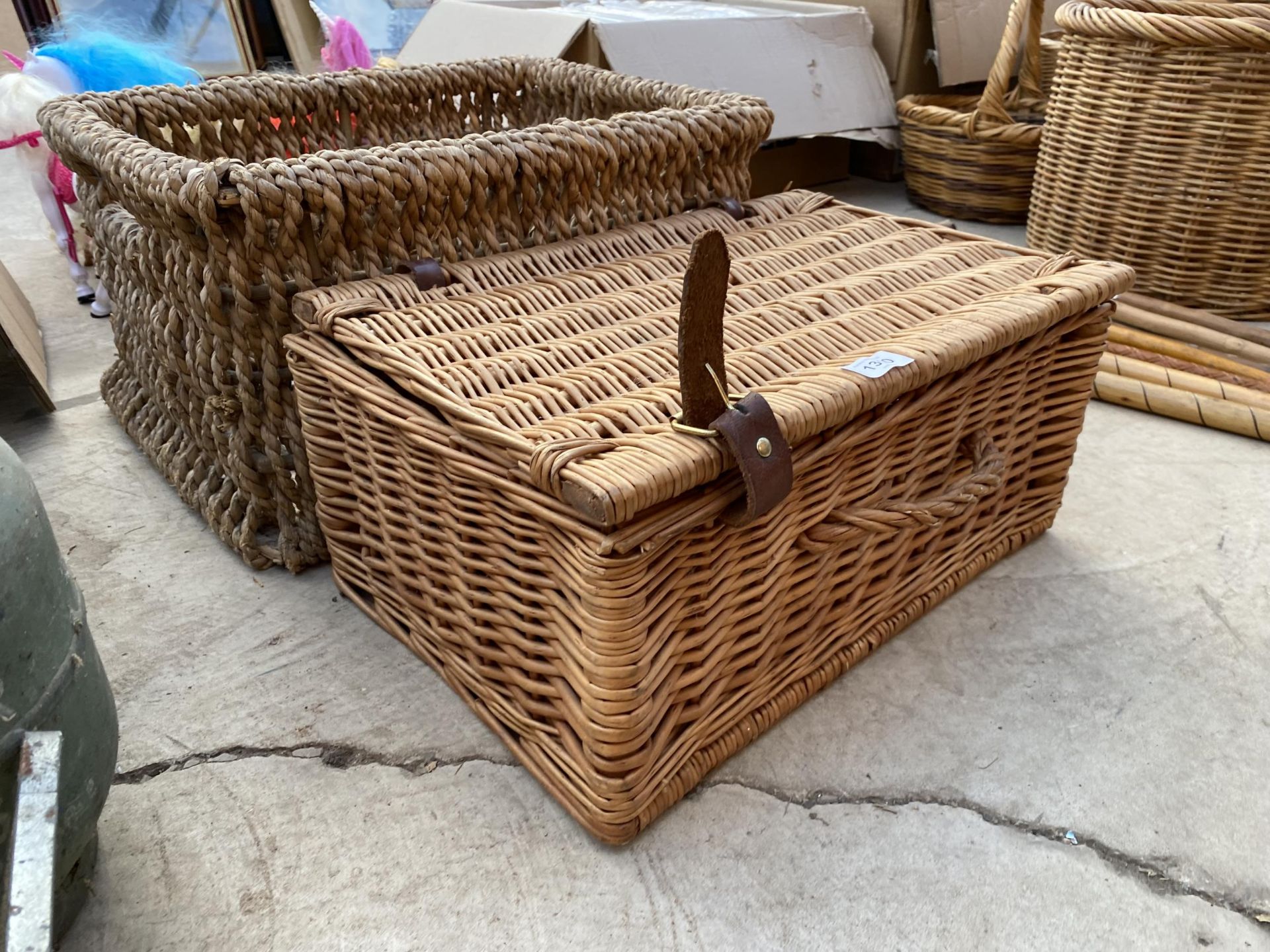 A WICKER PICNIC BASKET AND A FURTHER WICKER EFFECT LOG BASKET - Image 2 of 5