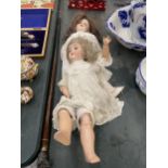 TWO LARGE VINTAGE DOLLS, ONE MARKED MAX HANDWERGY, GERMANY, THE OTHER MARKED HEUBACH KOPPELSDORF