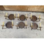 SIX VINTAGE STYLE TWO BRANCH WALL LIGHT FITTINGS