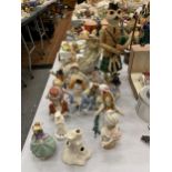 A QUANTITY OF CERAMIC ITEMS TO INCLUDE SEWING/PIN CUSHION LADIES, CERAMIC MEERKAT, ETC