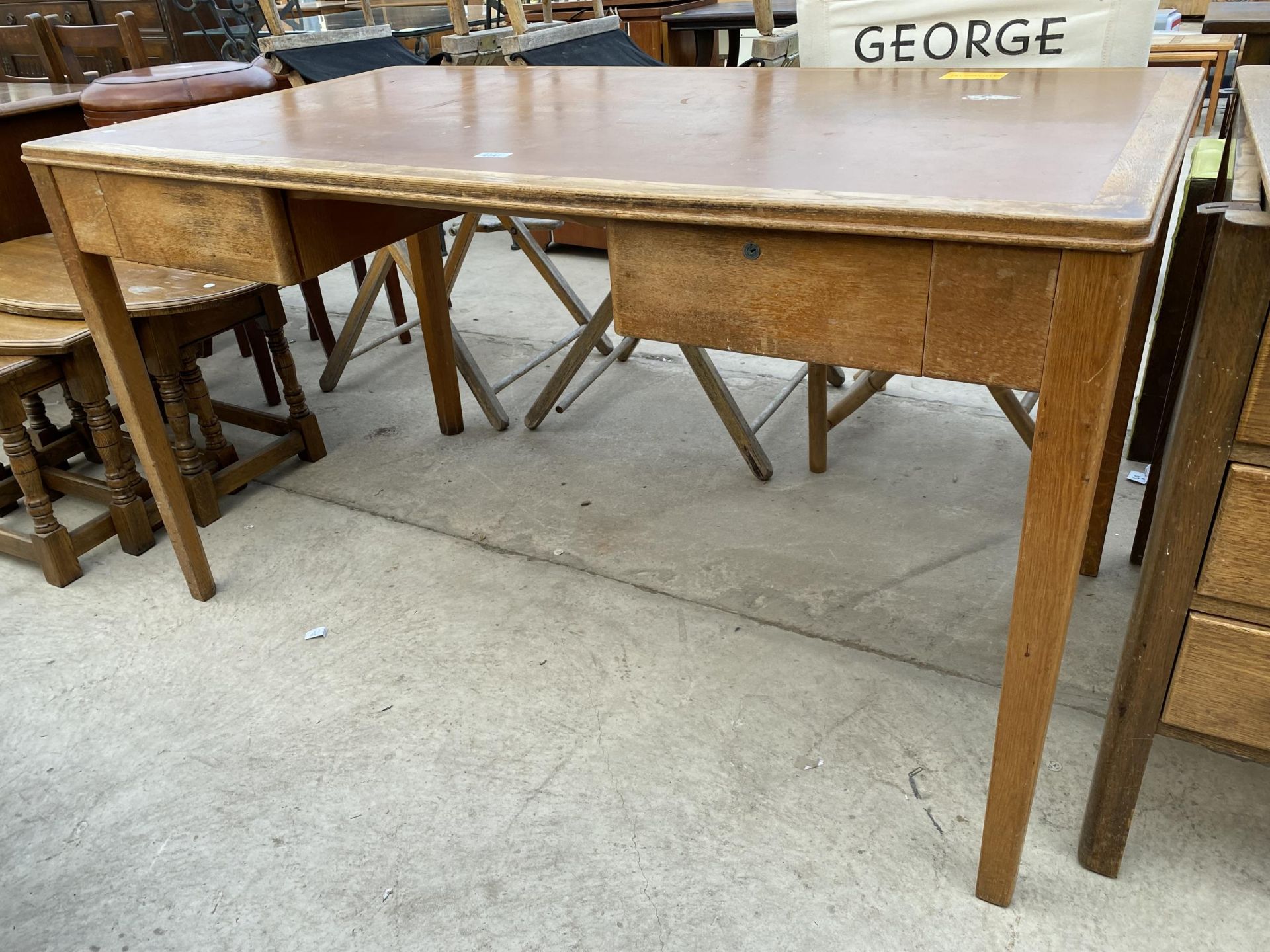 AN OAK EX.WD. (ENHAM 1958), OAK OFFICE SIDE TABLE WITH TWO DRAWERS, 54X30" - Image 2 of 3