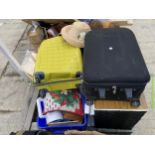 AN ASSORTMENT OF HOUSEHOLD CLEARANCE ITEMS TO INCLUDE GLASSES, CERAMICS AND SUITCASES ETC
