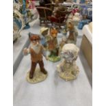 FIVE ROYAL ALBERT BEATRIX POTTER FIGURES TO INCLUDE MR McCGREGOR, LADY MOUSE, MR TOD, TOM KITTEN AND