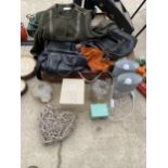 AN ASSORTMENT OF ITEMS TO INCLUDE LADIES HANDBAGS, LAMPS AND A SUITCASE ETC