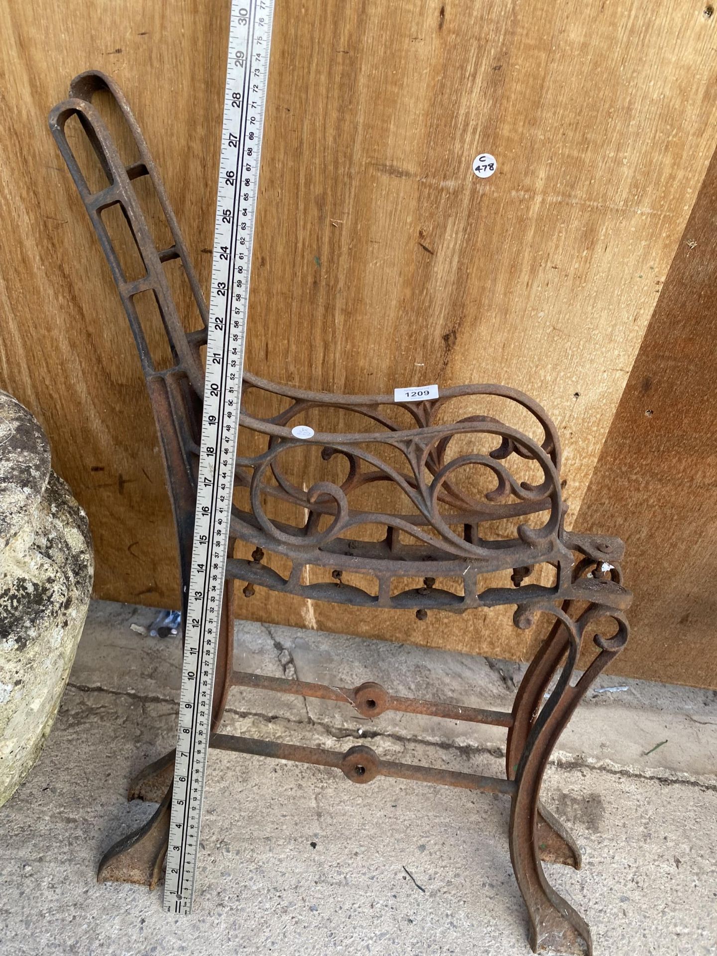 A PAIR OF SMALL CAST IRON BENCH ENDS - Image 2 of 2