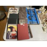 A MIXED GROUP OF ITEMS TO INCLUDE STAINLESS STEEL CUTLERY SET, BOOKS ETC