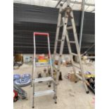 A TWO RUNG ALUMINIUM STEP LADDER AND A FURTHER FIVE RUNG STEPO LADDER