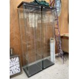 A PAIR OF GLASS DISPLAY CABINETS COMPLETE WITH THREE GLASS SHELVES EACH