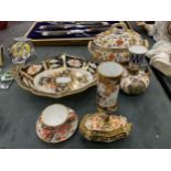 A QUANTITY OF CROWN DERBY ITEMS TO INCLUDE A CUP AND SAUCER, VASES, TRINKET DISH TUREEN AND BOWL -