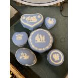 A QUANTITY OF WEDGWOOD JASPERWARE LIDDED TRINKET BOXES - 6 IN TOTAL