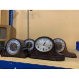 FOUR VINTAGE OAK CASED MANTLE CLOCKS TO INCLUDE TWO WESTMINSTER CHIMERS