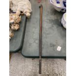 A VINTAGE WALKING CANE WITH A BRASS SPANIEL FINIAL