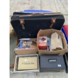 AN ASSORTMENT OF HOUSEHOLD CLEARANCE ITEMS TO INCLUDE SUITCASES AND CERAMICS ETC