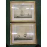 A PAIR OF 19TH CENTURY GILT FRAMED MARITIME / NAVAL WATERCOLOURS OF SAILING VESSELS, BOTH WITH